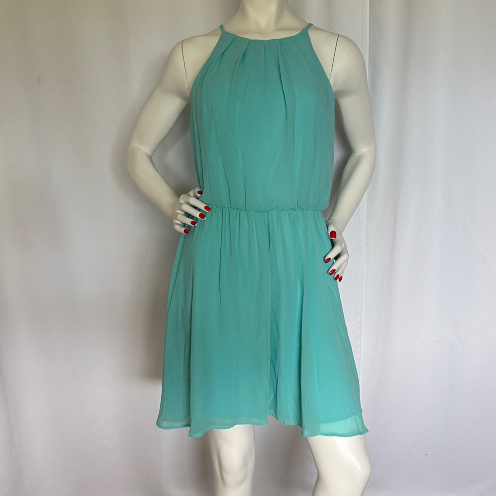 Dina Be Aqua Chiffon Mini Dress